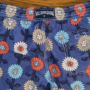 Vilebrequin Men's Swimsuit Large Blue Floral Liner‎ Out 8" Elastic Drawstring